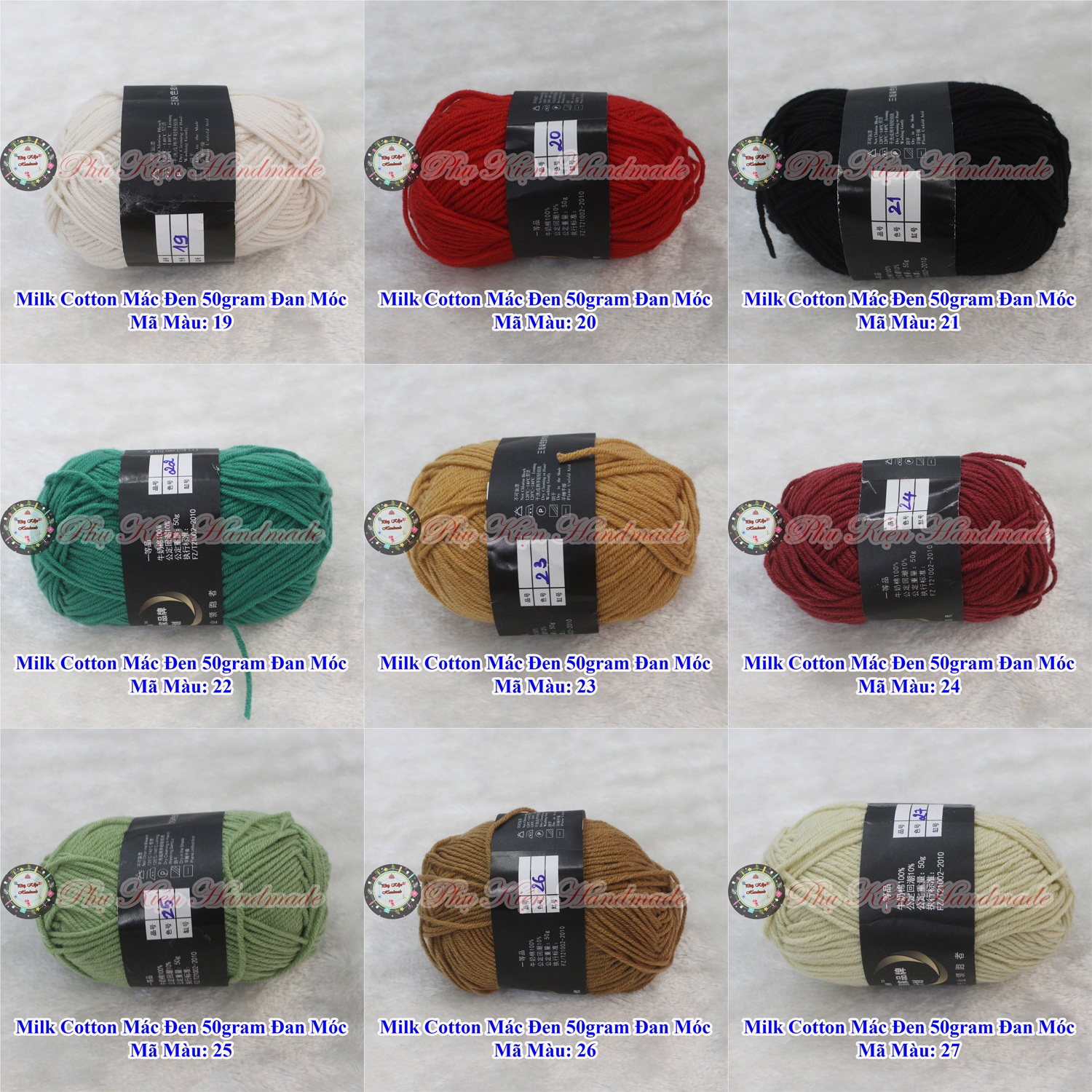 Len milk cotton mác đen 50gram đan móc (Mã Màu: 01 - 86)
