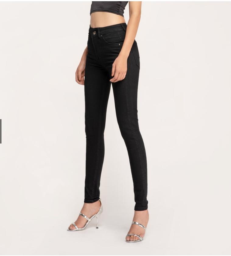 Quần jean nữ lưng cao trơn đen xịn x 014