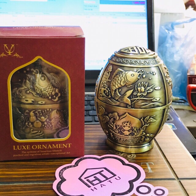 Lọ tăm đồng hoạ tiết nổi