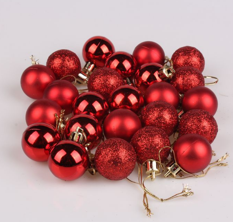 Hộp 24 quả châu trang trí noel 6cm MẪU E13