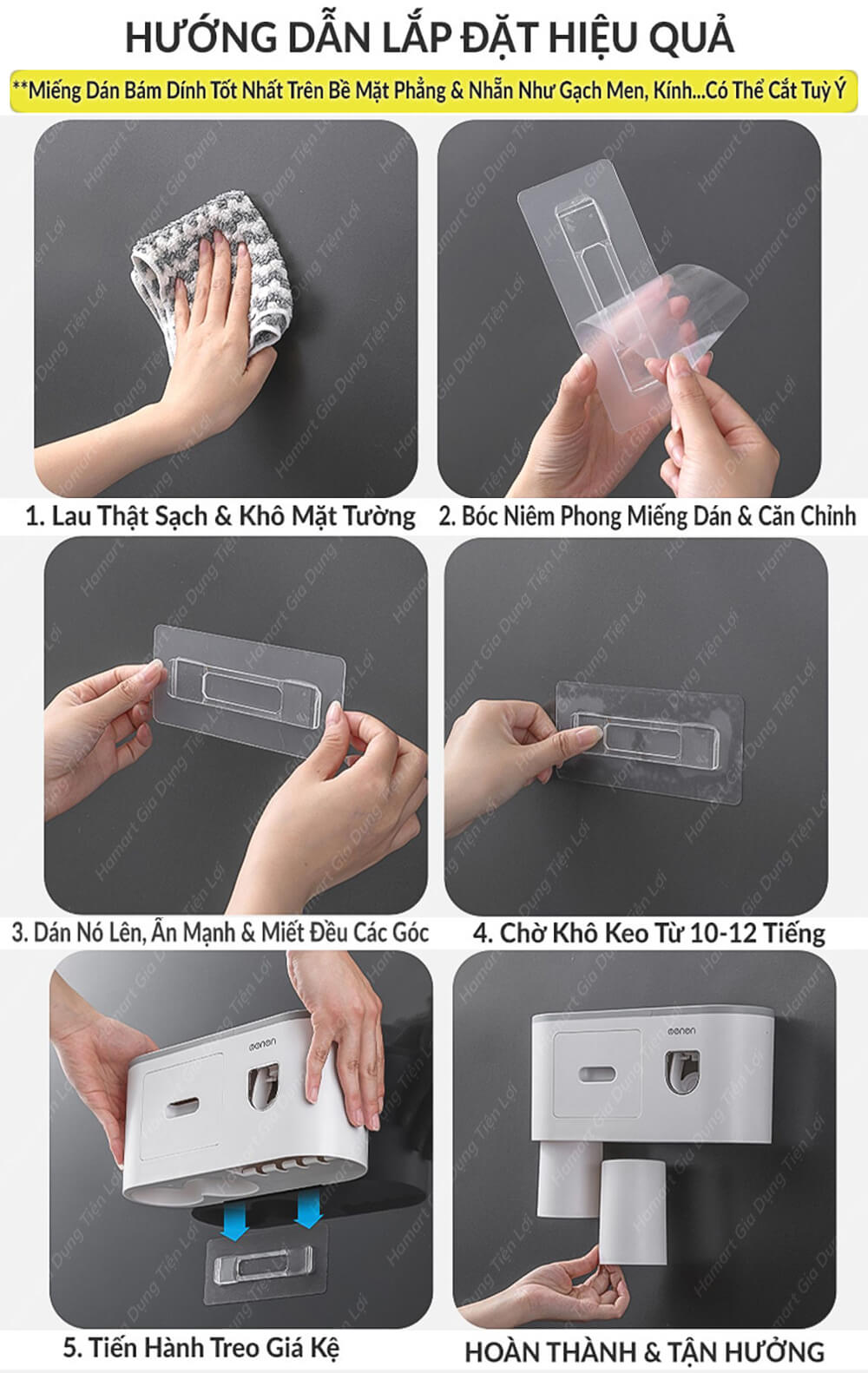 Miếng Dán Thay Thế Kệ Kem Đánh Răng Bàn Chải Hộp Đựng Giấy Treo Tường Nhà Tắm Ecoco Oenon