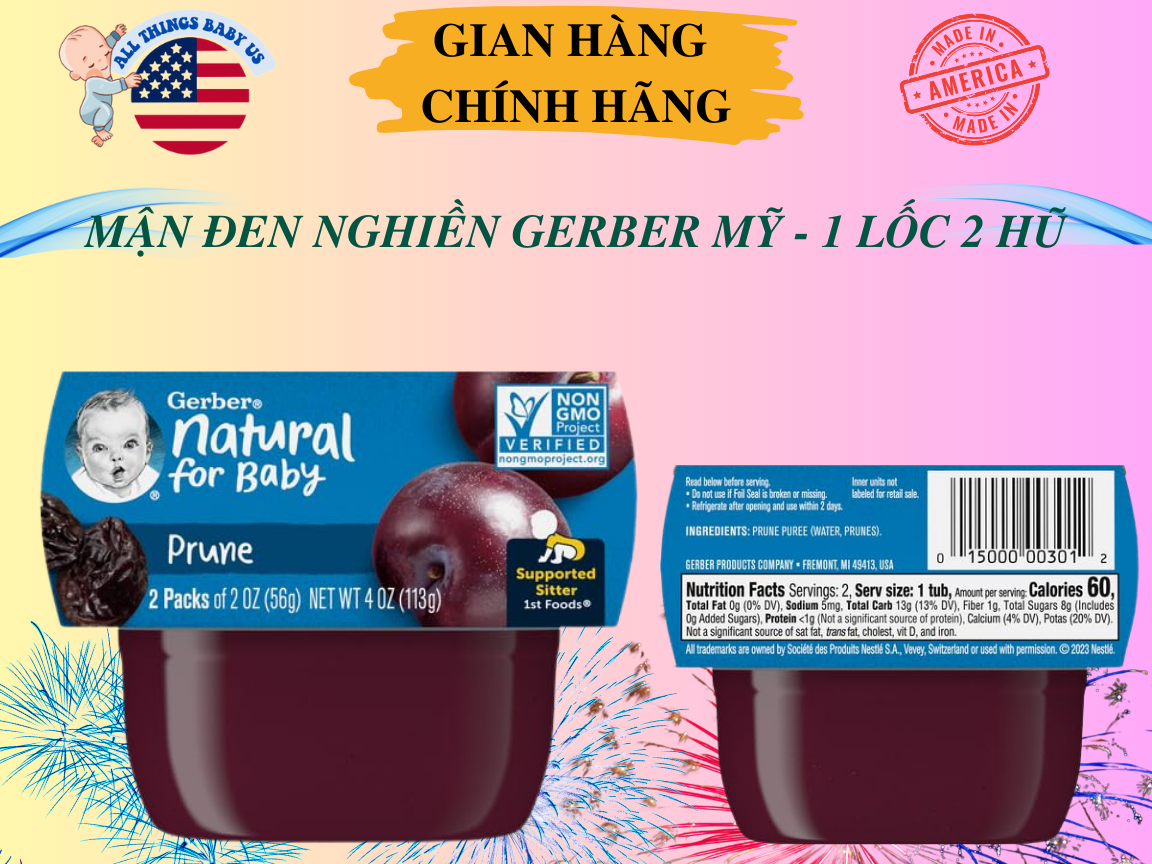 ( có bill nhập) Mận đen nghiền GERBER Mỹ - 1 lốc 2 hũ.