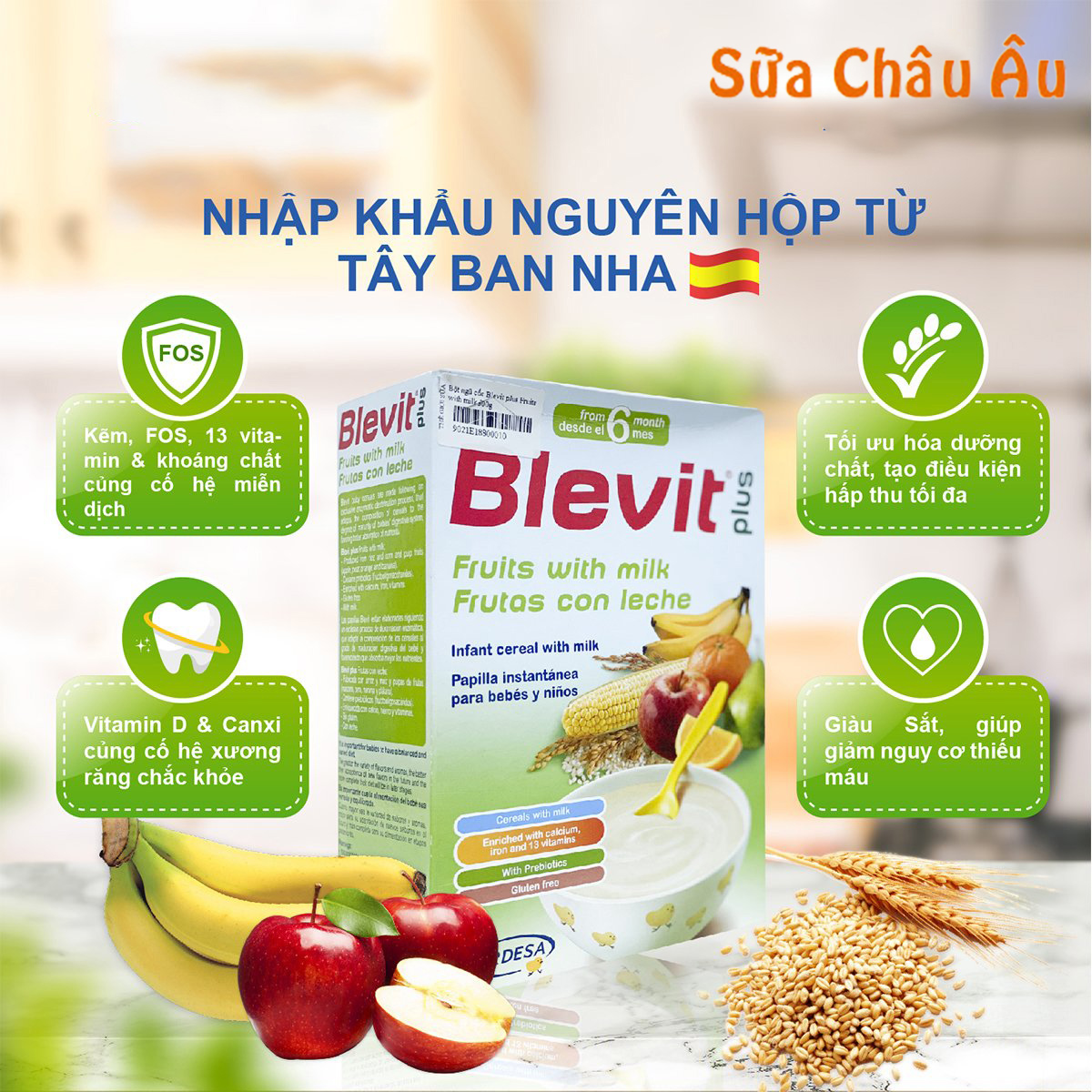 Bột ăn dặm Blevit plus Trái Cây Sữa 300g