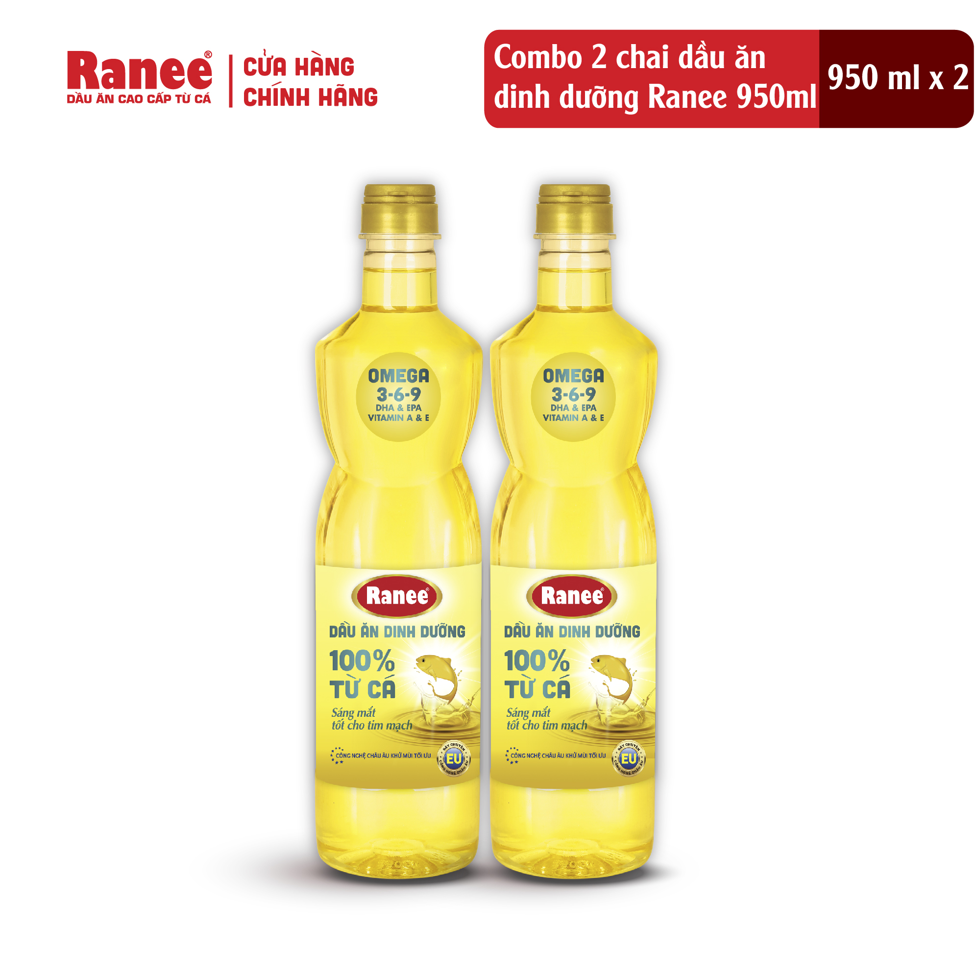 {Đơn 199k tặng hộp bơ -399k tặng vá gỗ} Combo 2 chai dầu ăn dinh dưỡng Ranee 950ml (950ml/chai x 2 chai)