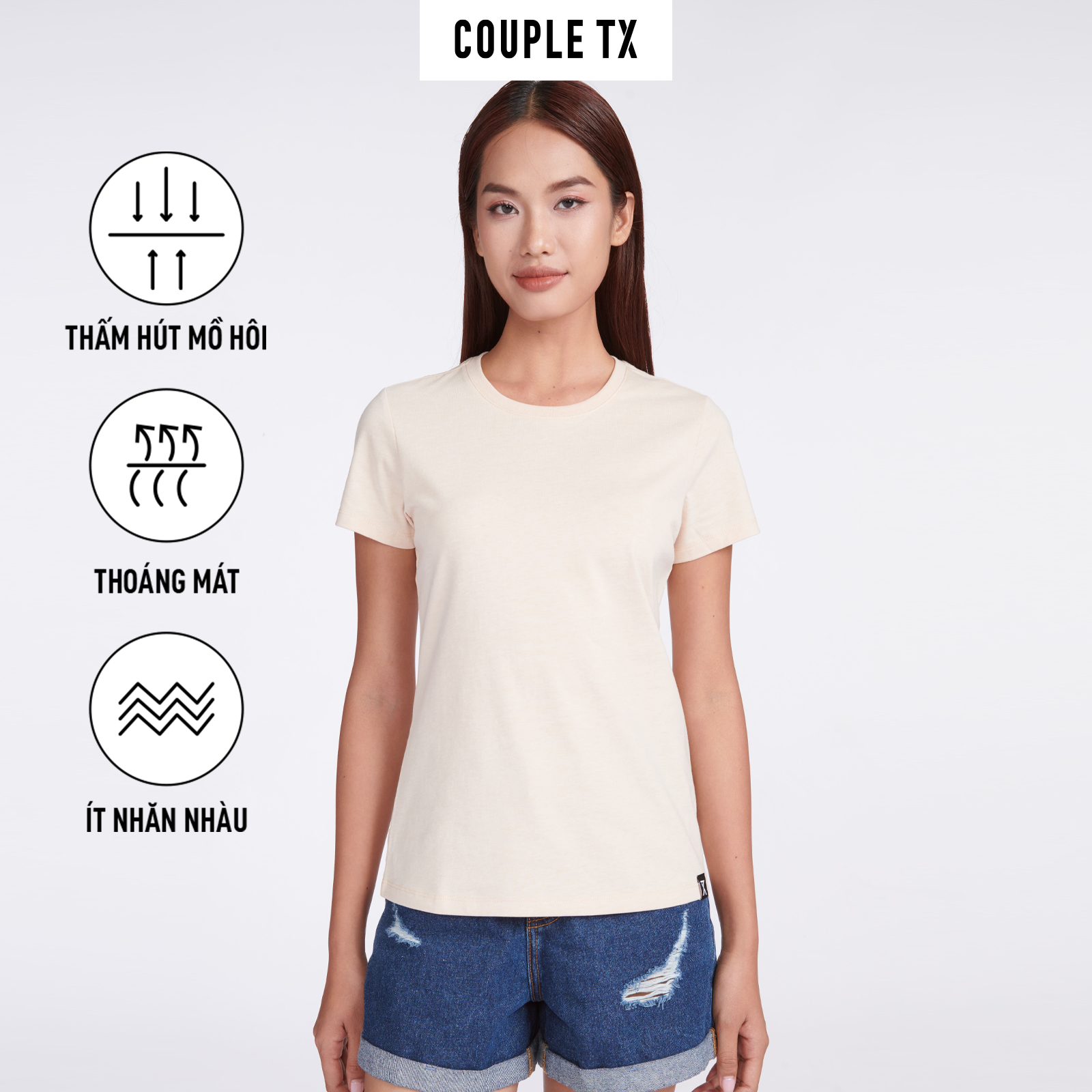 Áo Thun Nữ COUPLE TX -  Áo Thun Trơn Kiểu Basic, Chất Cotton, Cổ Tròn