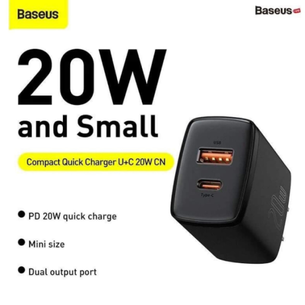 [BH 12 Tháng] Củ cốc sạc nhanh siêu nhỏ gọn 20W Baseus Compact Quick Charger(USB + Type C,công suất 20W)