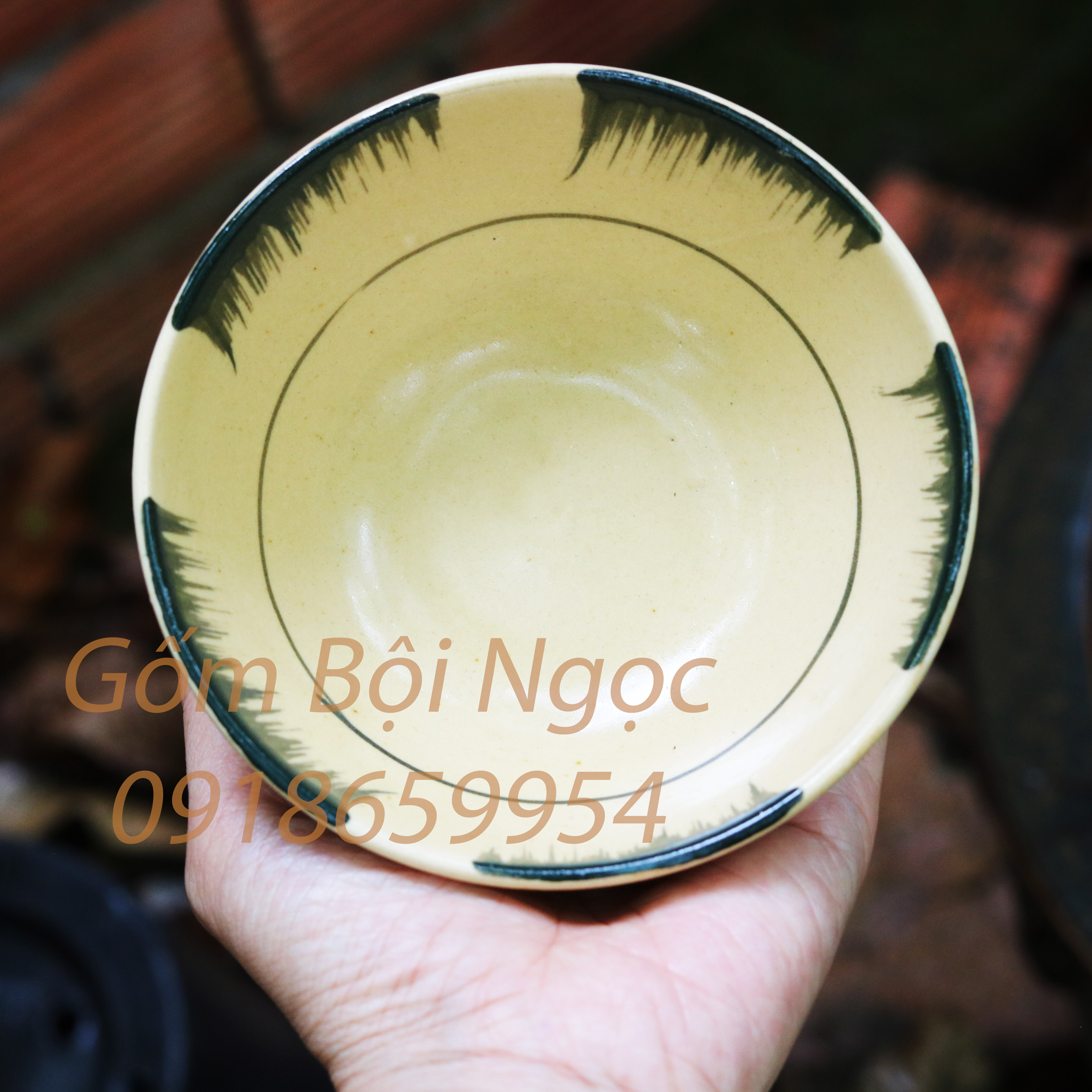 Chén ăn cơm phết xanh cổ xưa đường kính 12.5cm - gốm xưa cho người hoài niệm - gốm lái thiêu - gốm nam bộ - ch1xd1
