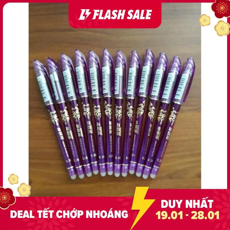 HỘP 12 CÂY VIẾT GEL XÓA ĐƯỢC KHÔNG LÀM NHEM VỞ HAY XÙ GIẤY HÀNG CÔNG TY A-KING ( XANH TÍM )