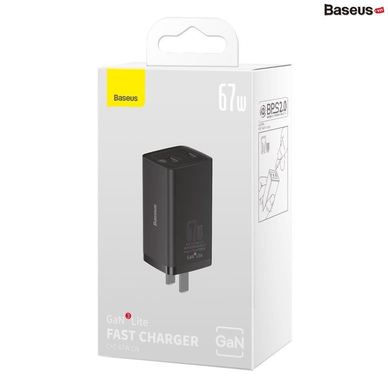 Củ Sạc Nhanh Đa Năng Baseus GaN3 Lite Fast Charger 67W (Type C + USB Port, PD3.0/ PPS/ QC4.0/ SCP/ FCP Multi Quick Charge Protocol)
