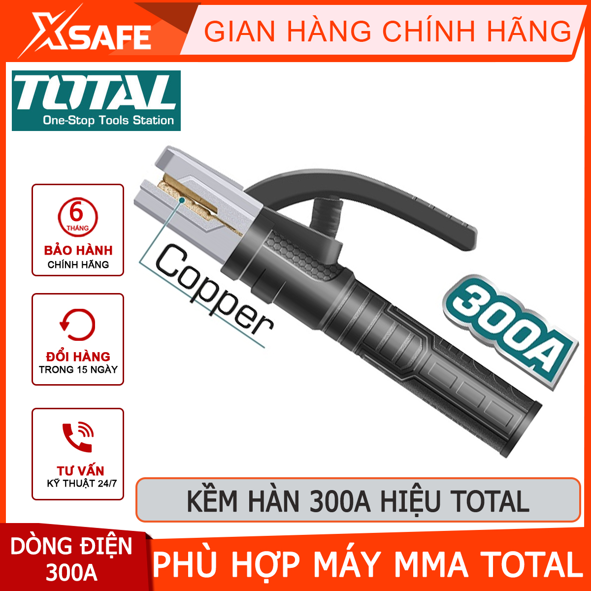 Pliers welding rod total TWAH3006 nippers welding power rated current 300a, suitable use for welding machine MMA's total handle for welding electrode, used in mechanical, welding connector Iron Steel [xsafe] [XTools]