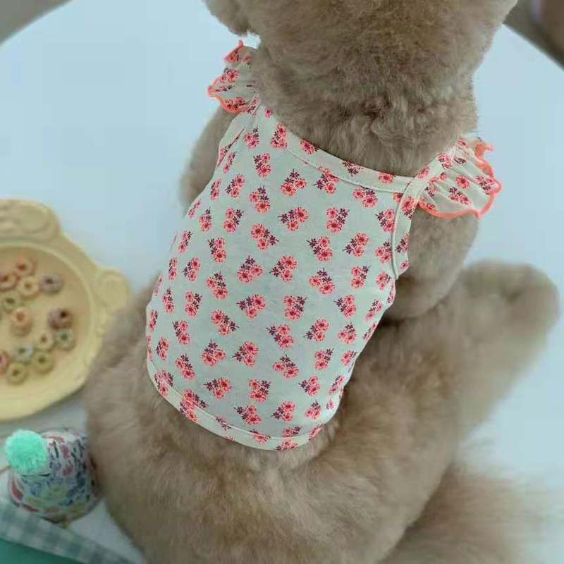 Puppy Clothes Pet T-shirt Dog Cat Shirt Flower Sling Shih Tzu Vest