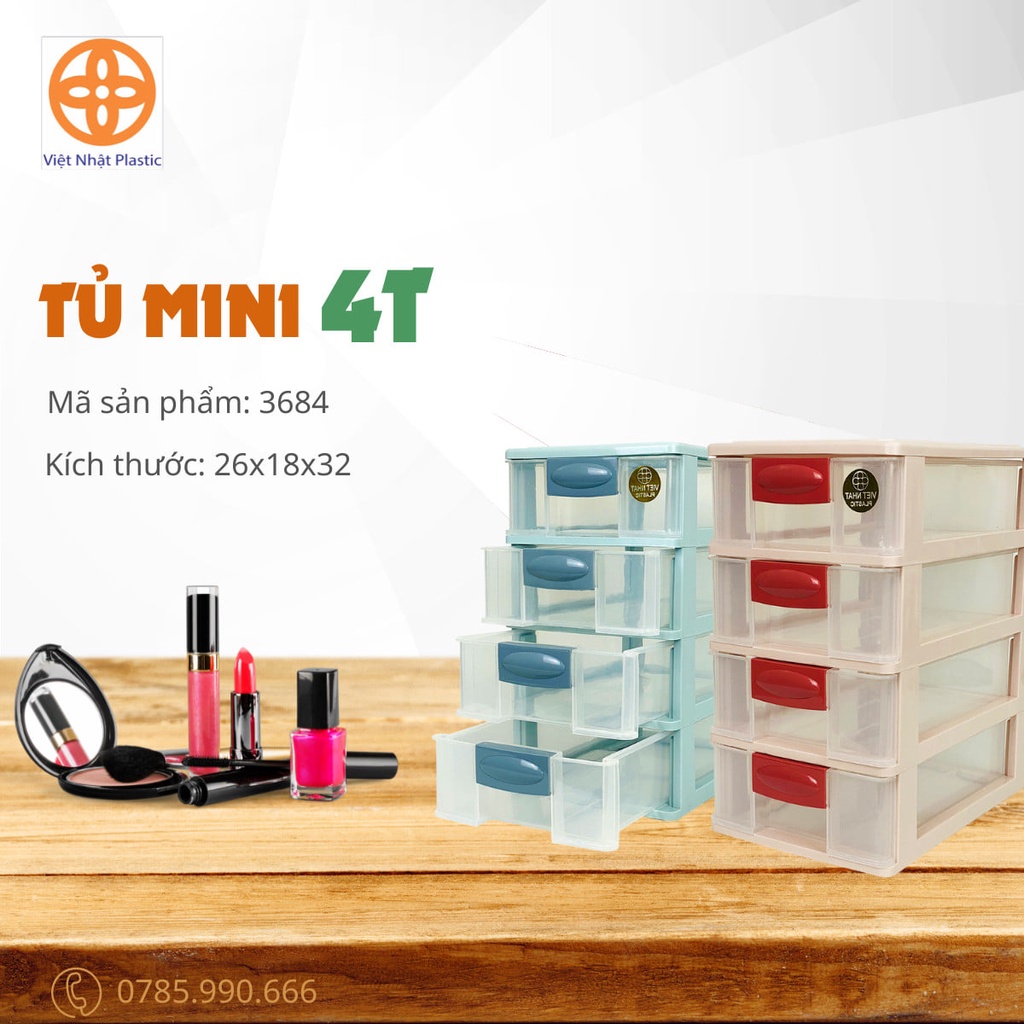 Tủ nhựa mini 3 tầng 4 tầng 5 tầng việt nhật - tủ mini để bàn đựng mỹ phẩm, đồ dùng đa năng việt nhật home