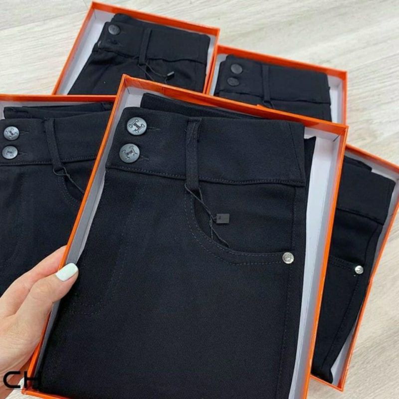 Quần legging nữ cạp cao nâng mông có khóa 2 khuy vải UMI siêu dày gen bụng dáng dài - Quần vải nữ đi học mặc làm công sở