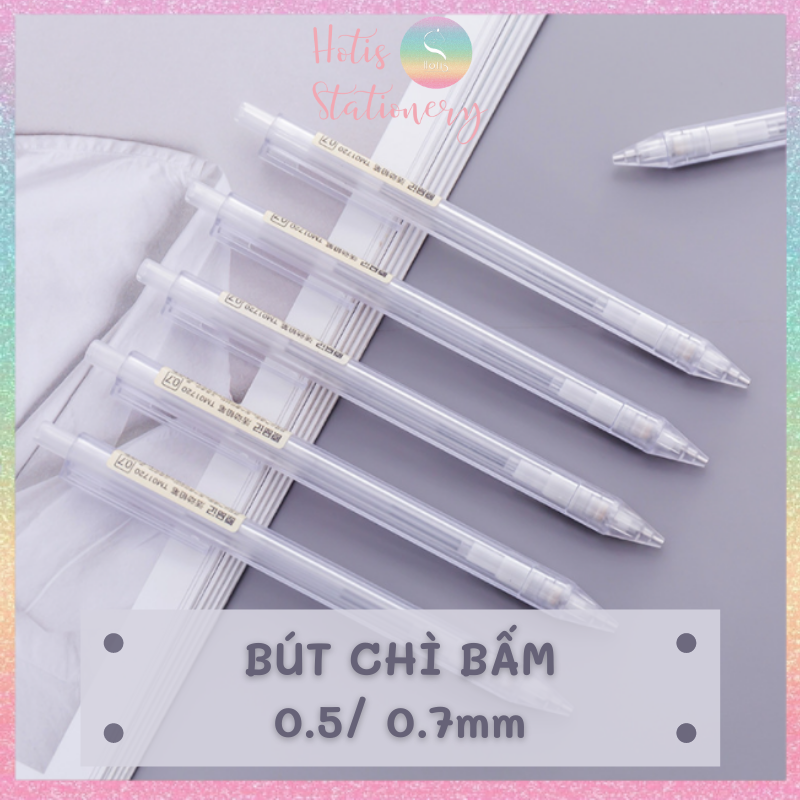 Bút chì bấm kim Hotis vỏ nhựa lục giác trong suốt nhiều màu - Ngòi 0.5mm/ 0.7mm