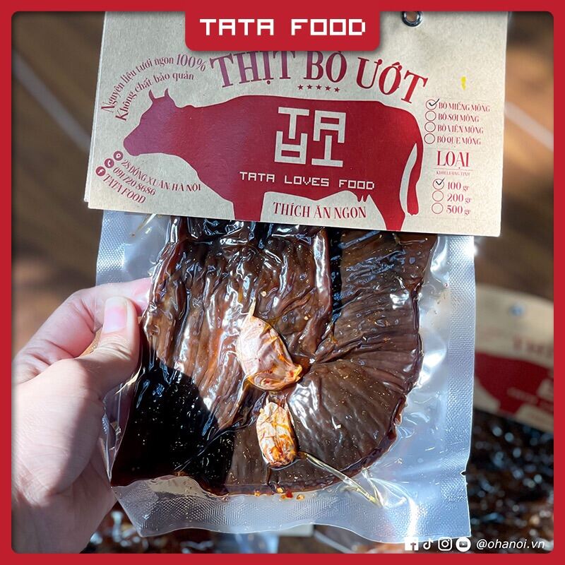 Khô bò miếng ướt cháy tỏi 500g tata food đồ ăn vặt hà nội bmu5 - tata food