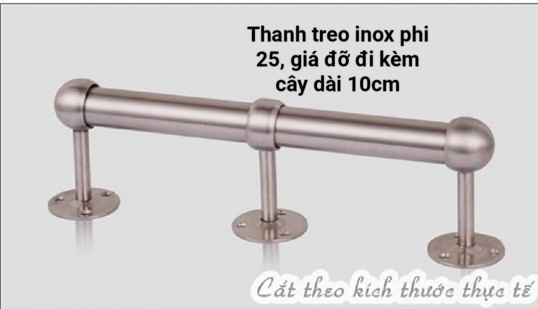 Thanh treo rèm cửa bằng inox cây phi 25 đủ phụ kiện đi kèm.