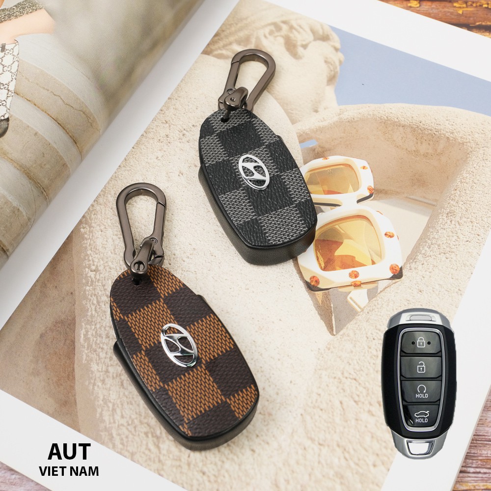 Bao da chìa khóa Hyundai 4 nút Accent da Canvas L.V handmade