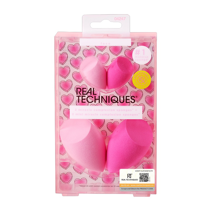 Set 4 mút hồng trái tim RT Real Techniques 4 miracle complexion sponges