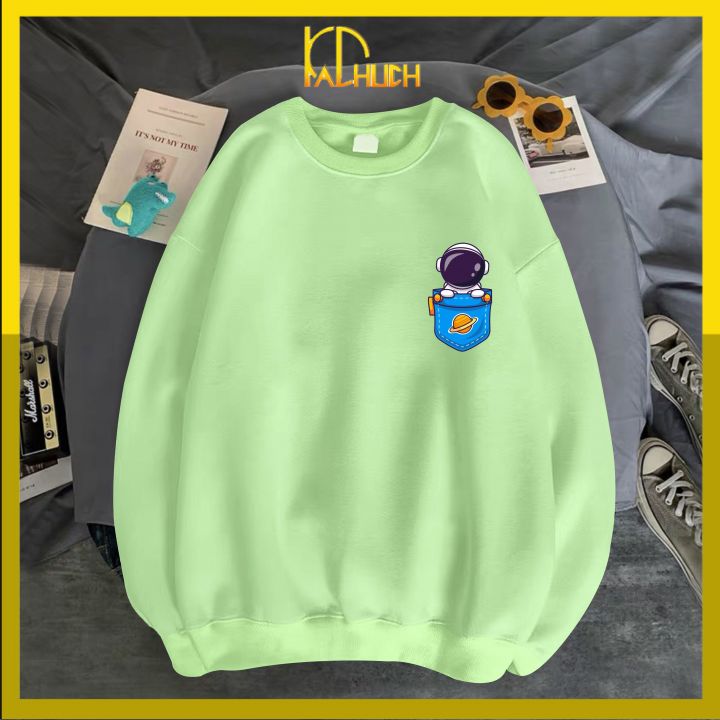 [Hoàn Tiền 15%] Áo sweater in logo phi hành gia bên ngực, vải nỉ