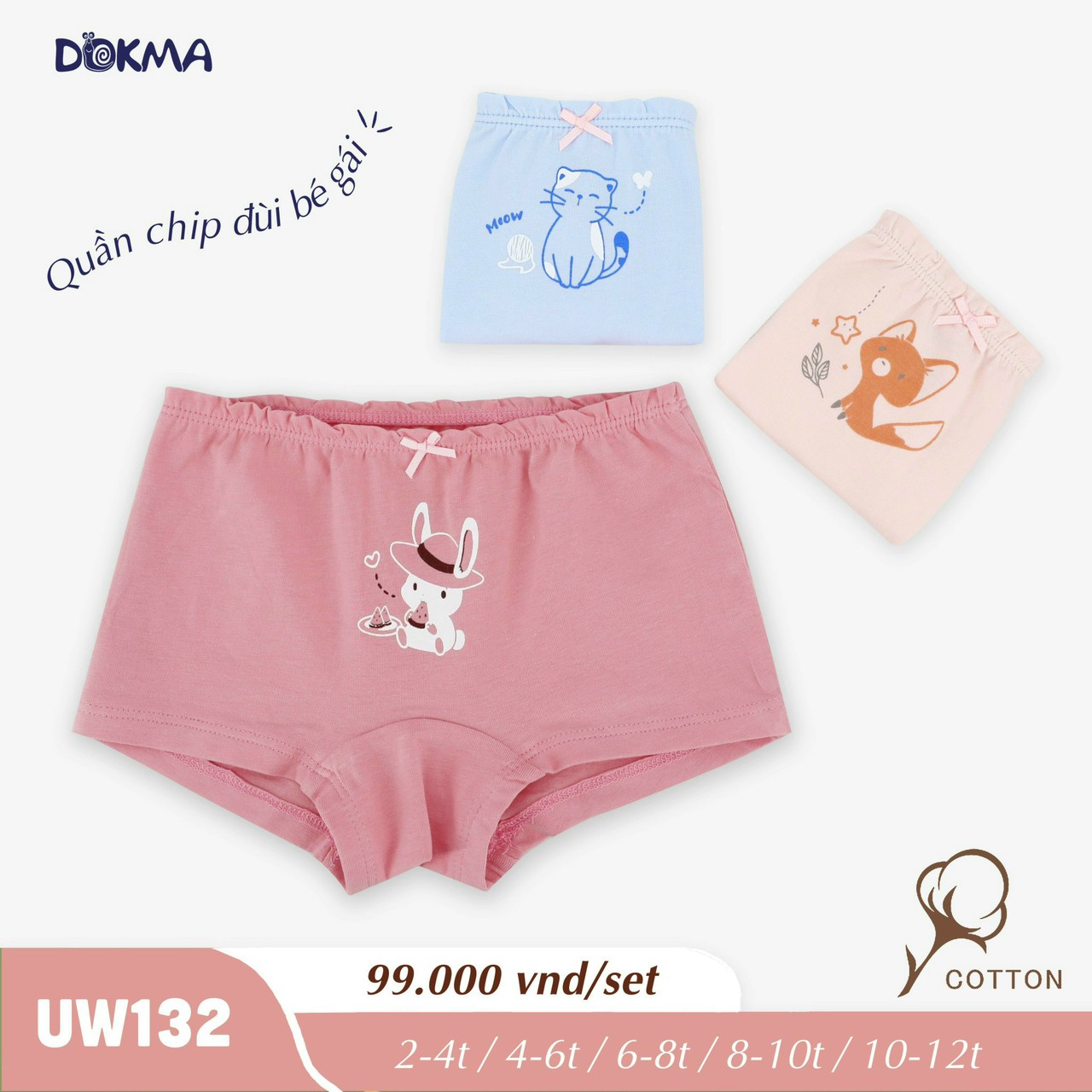 Set 3 quần chip đùi bé gái Dokma (11-35kg)