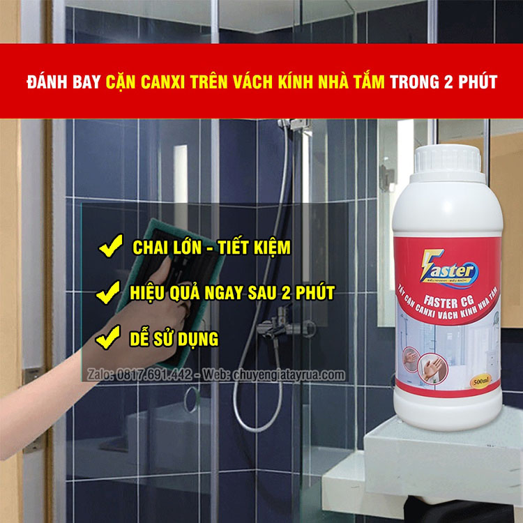 Tẩy Cặn Canxi Vách Kính Nhà Tắm (Tặng Thêm 2 Phụ Kiện) Bể Cá, Vệ Sinh Gương Nhà Tắm Ố Mốc, Đóng Cặn, Cặn Vẩy Cá Lâu Ngày Faster