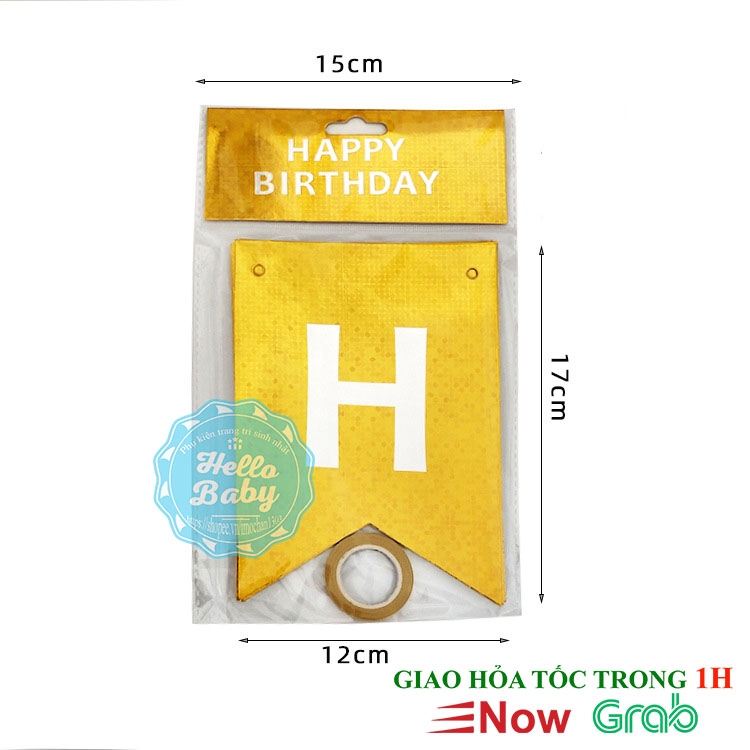 Dây treo chữ Happy Birthday đuôi cá bằng giấy bản nhỏ