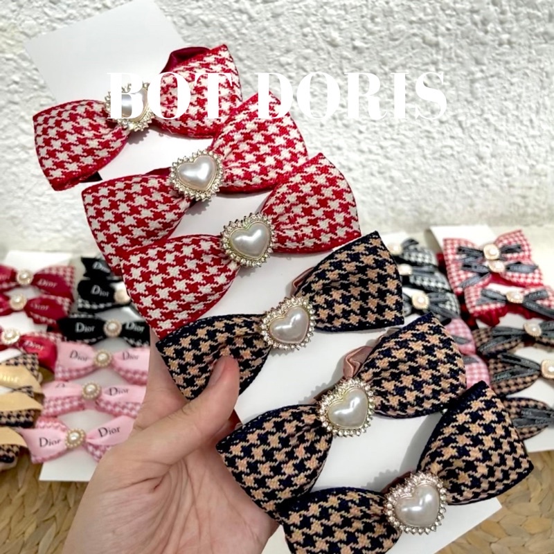 Cột tóc Srcunchies lụa đính đá và nơ in chữ kiểu hàn quốc, phụ kiện tóc BOT DORIS