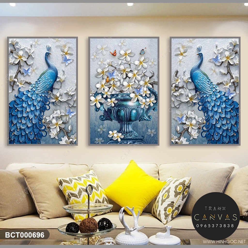 Tranh Canvas Bộ 3 Tấm Chim Công