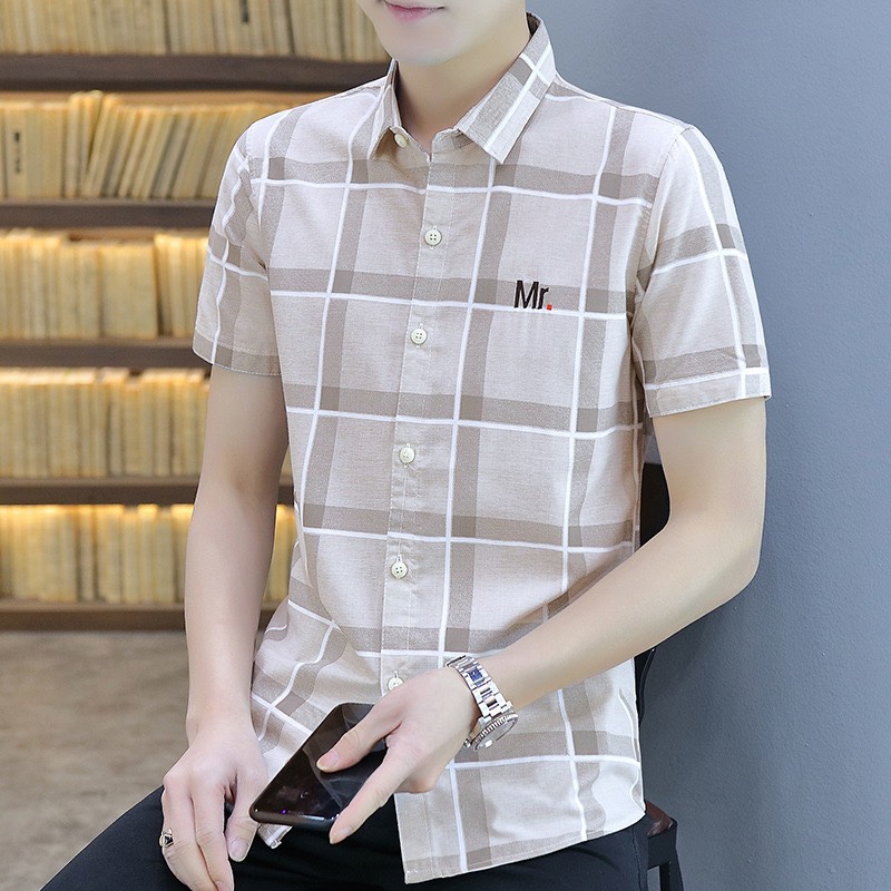 Áo sơ mi nam ngắn tay caro MR11121 thời trang PONIVALAZA cao cấp  mới