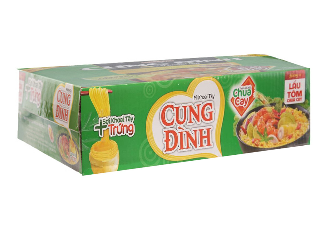 Thùng 30 gói mì khoai tây Cung Đình lẩu tôm chua cay 80g