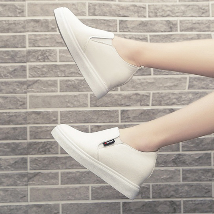 [CHẤT LƯỢNG] Giày độn đế nữ, giày slip on nữ độn đế da trơn và lazer lổ thoáng khí cao 6cm, êm chân S065