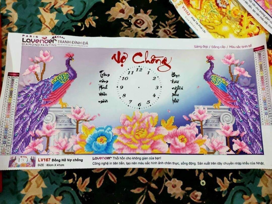 Tranh đính đá vợ chồng LV167 (78x40cm) -chưa đính đá