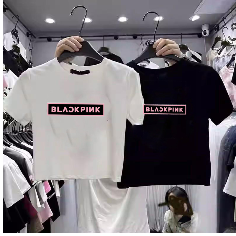Áo croptop mẹ và bé gái BLACKPINK bé gái xinh xắn, Áo thun croptop cotton 4c ngắn tay cho bé gái size đại 15-45kg
