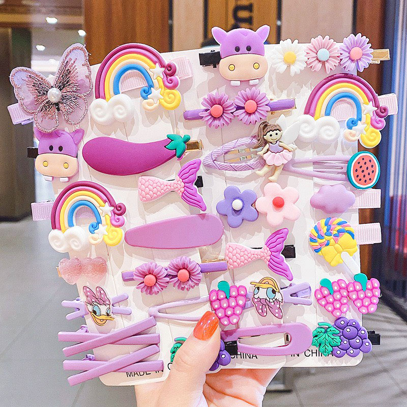Kẹp tóc mái, Sét 14 kẹp tóc cho bé gái nhiều màu sắc họa tiết dễ thương