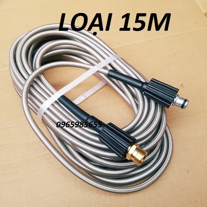 (Tặng khớp nối đồng) Dây rửa xe áp lực 10M,15M,20M,30M 2 đầu ren 22mm cho máy xịt rửa xe áp lực tặng kèm kép nối 22