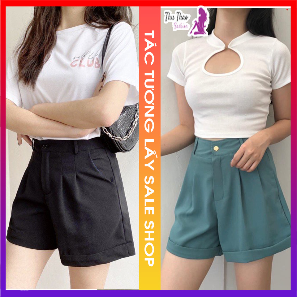 Quần Short Nữ Ống Rộng Ruby Lưng Cao Cột Dây Nơ Sang Trọng Độc Đáo.