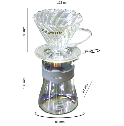Bộ phễu V60 pha cà phê pour over thủy tinh Brewista Tornado Dripper & Server - Bright Moon
