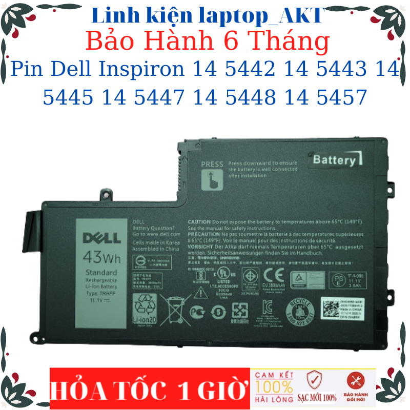 Pin laptop dell inspiron 14 5442 14 5443 14 5445 14 5447 14 5448 14 5457- pin dell trhff- 43wh