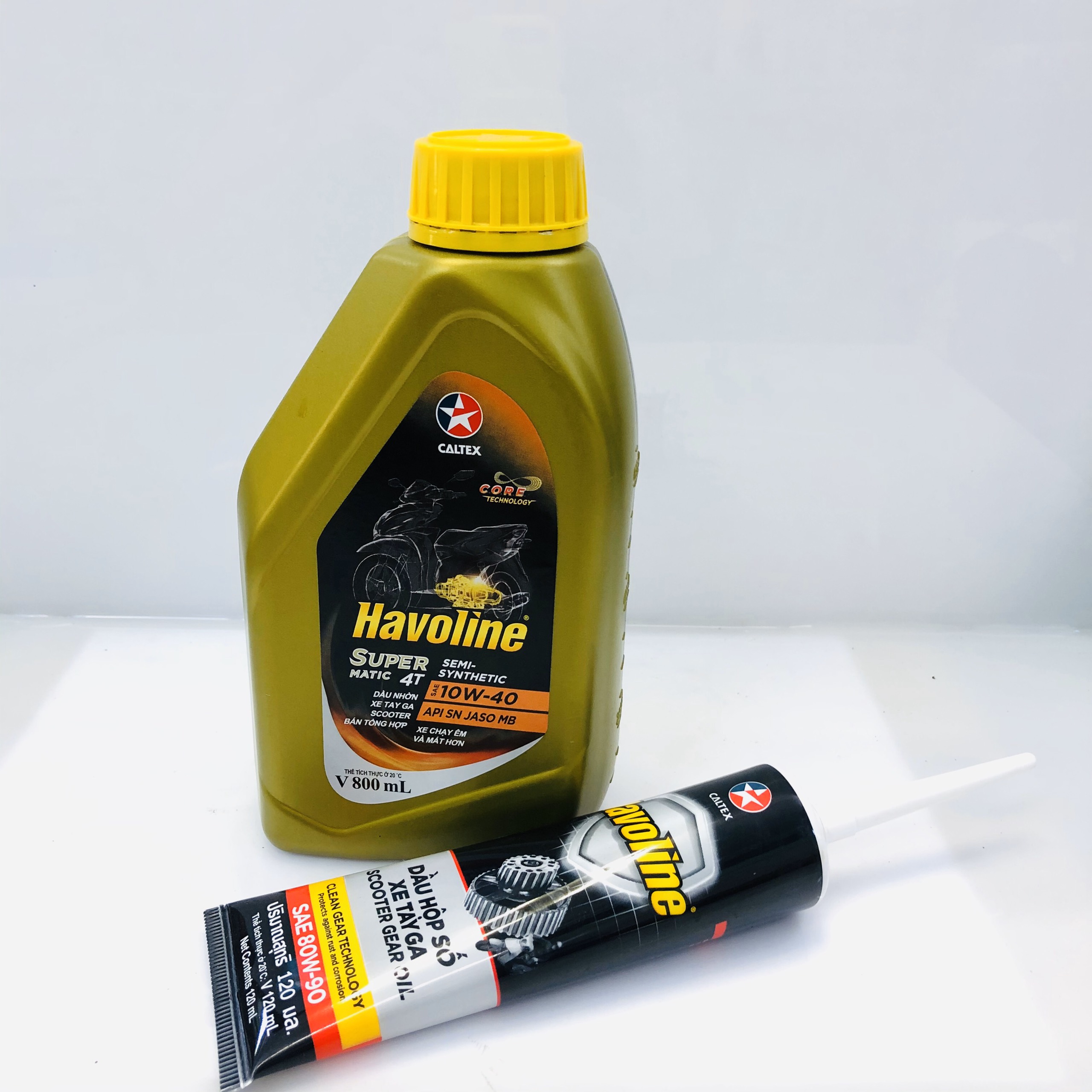 [HCM][SIÊU RẺ] Bộ đôi nhớt xe ga CALTEX SUPER MATIC SEMI 10W40 0.8L bán tổng hợp nắp vàng và Hộp số Caltex