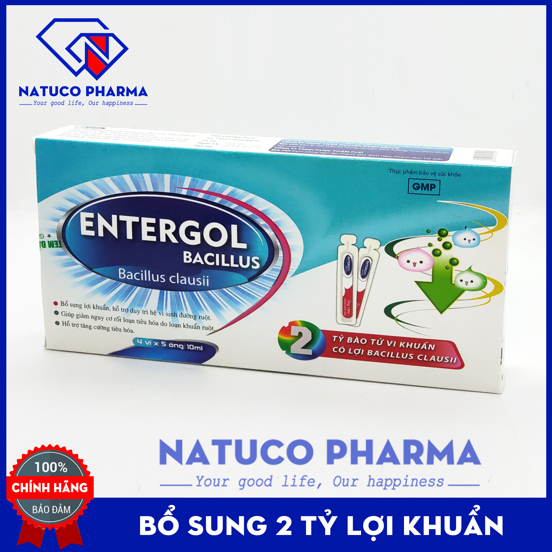 Men tiêu hóa ENTERGOL BACILLUS - Bổ sung 2 tỷ lợi khuẩn - giảm rối loạn tiêu hóa hiệu quả - Hộp 20 ống x10ml Hàng chính hãng kiểm tra mã vạch bằng ICHECK