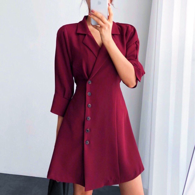 Đầm cổ vest tay lỡ 2 màu