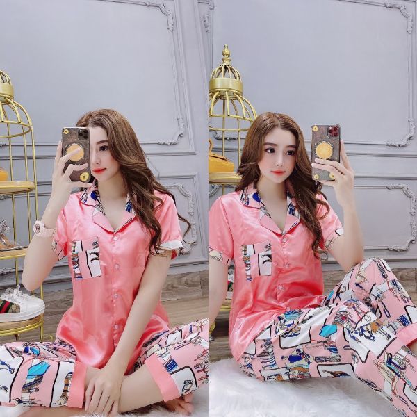 ĐỒ BỘ PIJIMA LỤA SATANH HỌA TIẾT ĐỒ MẶC NHÀ ĐỒ NGỦ