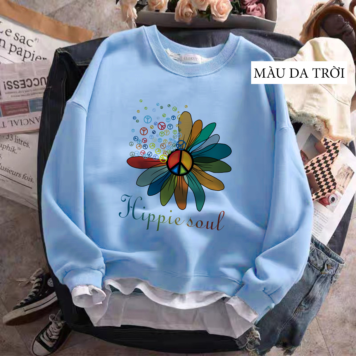 [Hoàn Tiền 15%] Áo Sweater UNISEX in hình hoa cúc - Lựa màu bạn thích