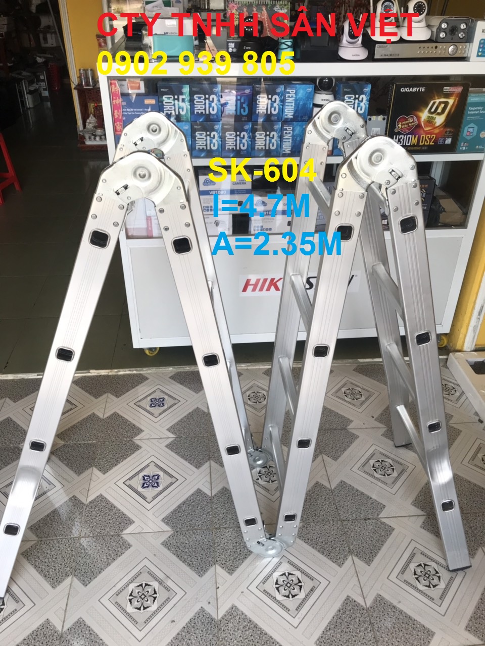 Sk604 thang nhôm gấp 4 đoạn đa năng sumika sk604 - chữ i: 4.7m chữ a: 2.3m