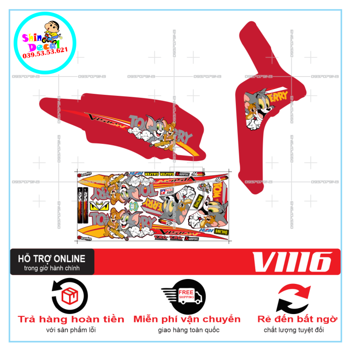 TEM XE VISION, TEM RỜI VISION 2016 TOM AND JERRY DÁN XE ĐỎ