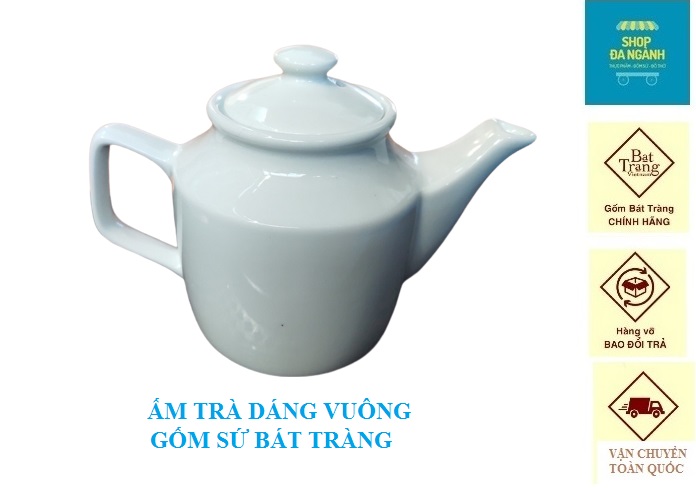 Ấm trà dáng vuông cỡ lớn 700 ml gốm sứ Bát Tràng