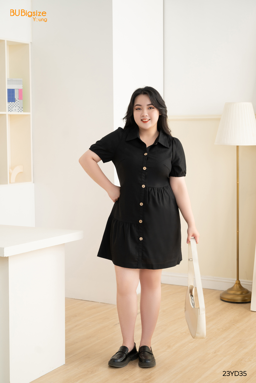 Đầm cổ đức nhún tầng lệch BIGSIZE (55kg đến 95kg) - 23YD35 - [BU Bigsize Young]
