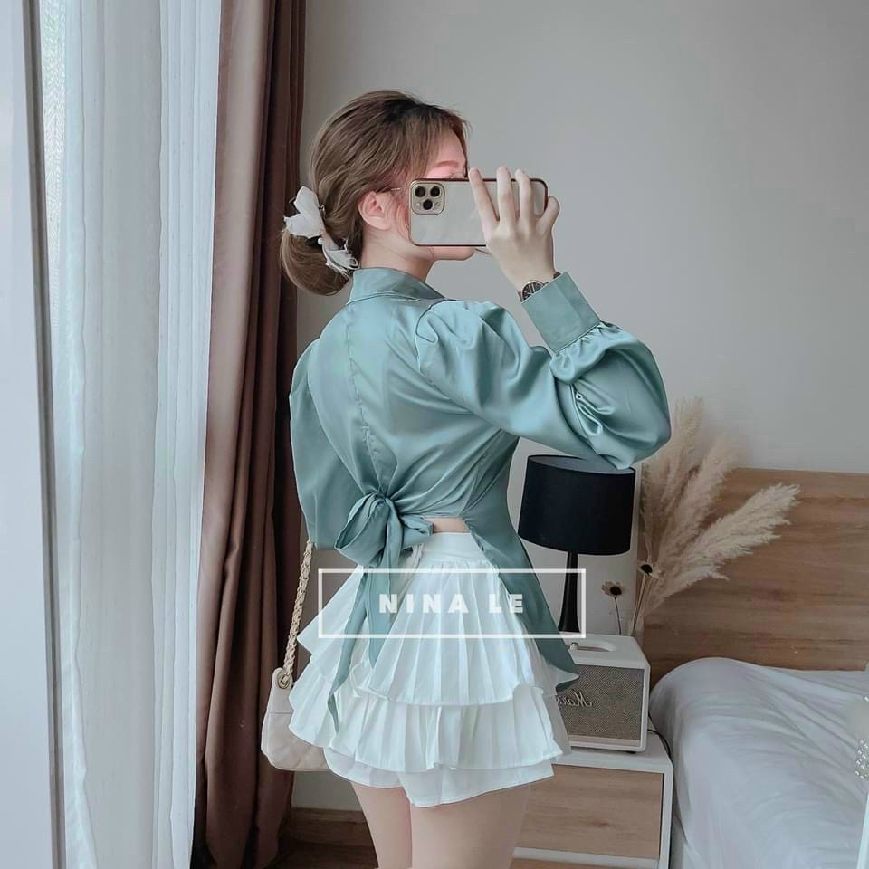 ÁO SƠ MI KIỂU, PHỐI NƠ CỘT EO SAU LƯNG CỰC XINH