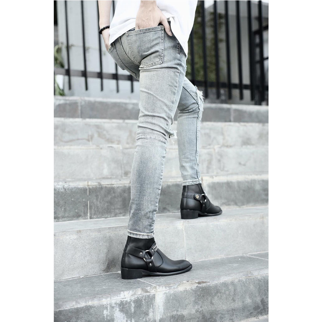 Giày Da Harness Boots Da bò Đế Cao Su Cao Cấp