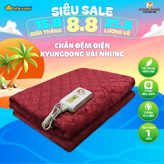 Chăn đệm điện đôi sưởi Kyungdong nhung 140x180cm